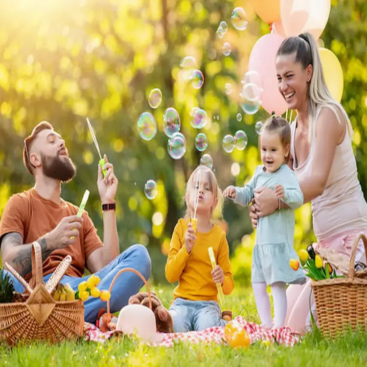 A happy family at the picnic area.